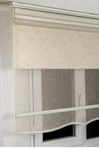 Çift Mekanizmalı Çizgili Kum Beji Tül Ve Stor Perde