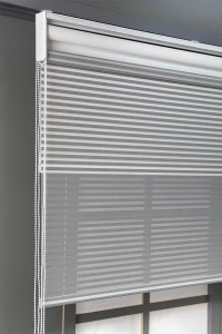 Çift Mekanizmalı Gri Jaluzi Görünümlü Tül Ve Stor Perde