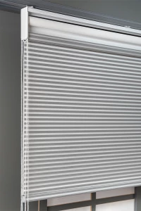 Çift Mekanizmalı Gri Jaluzi Görünümlü Tül Ve Stor Perde