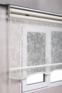 Çift Mekanizmalı Kırık Beyaz Çiçek Desenli Tül Ve Stor Perde