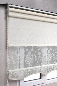 Çift Mekanizmalı Kırık Beyaz Damask Tül Ve Stor Perde
