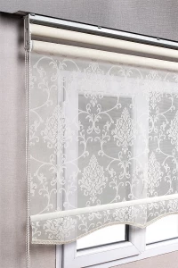 Çift Mekanizmalı Kırık Beyaz Damask Tül Ve Stor Perde